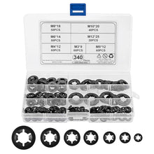 Carica l'immagine nel visualizzatore di Gallery, 340 anelli di sicurezza, rondelle di sicurezza, denti interni, chiusura rapida, assortimento M3, M4, M5, M6, M8, M10, M1