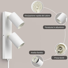 Carica l'immagine nel visualizzatore di Gallery, Applique da Parete con Spina e Cavo 2 Luci GU10 Interno, Bianco