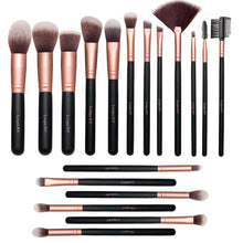 Carica l'immagine nel visualizzatore di Gallery, Pennelli Trucco oro Rosa 18 Pezzi Premium Set Viso e Occhi, Sintetici per Fondotinta Correttori in Polvere Ombretto Arrossito