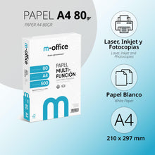 Carica l'immagine nel visualizzatore di Gallery, Confezione di fogli A4 80 g, confezione da 100 fogli, carta multifunzione per stampante inkjet e laser, fogli A4 210 x 297 mm, ideali per l'ufficio e la casa · m-office (100 fogli)