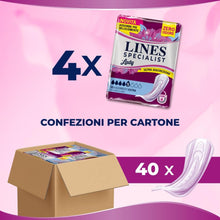 Carica l'immagine nel visualizzatore di Gallery, Lines Specialist Lady Extra, Assorbenti per Incontinenza Donna, con Tecnologia Zero Odore e Barriere Laterali Protettive, Scorta Mensile, 4 Confezioni da 10 Unità