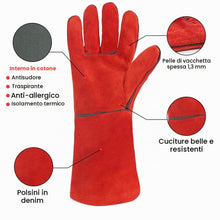Carica l'immagine nel visualizzatore di Gallery, AUAUY Guanti per Saldatura, Guanti Ignifughi Resistenti al Calore, Rosso