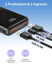 Carica l'immagine nel visualizzatore di Gallery, Power Bank 20000mAh 22.5W PD3.0 QC4.0 Ricarica Rapida Batteria Esterna 3A USB C Caricatore Portatile con LCD Display Digitale 3 Uscite e 2 Ingressi per Smartphone and more (black)