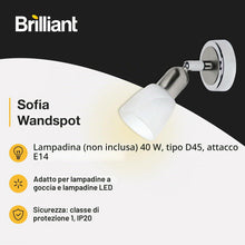 Carica l'immagine nel visualizzatore di Gallery, Lampada BRILLIANT Sofia spot da parete ferro/cromo | 1x D45, E14, 40W, adatto per proiettori a caduta (non inclusi) | Sc