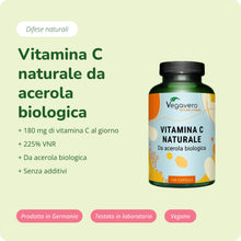 Carica l'immagine nel visualizzatore di Gallery, Vegavero Vitamina C Naturale da Acerola Biologica, 1060 mg di Estratto 3:1 per Dose Giornaliera, 180 Capsule, con Biofla