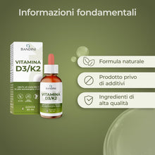 Carica l'immagine nel visualizzatore di Gallery, Bandini® Vitamina D3 K2 Gocce, in Olio Extra Vergine di Oliva EVO,