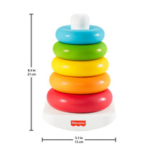 Carica l'immagine nel visualizzatore di Gallery, Fisher-Price - Piramide 5 Anelli, gioco con base oscillante al tocco e 5 anelli colorati impilabili, realizzato con materiali vegetali, giocattolo per bambini, 6+ mesi, GRF09