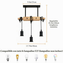 Carica l'immagine nel visualizzatore di Gallery, Toolight Lampadario Soffitto Legno Regolabile E27 Soggiorno Cucina 40CM