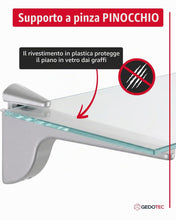Carica l'immagine nel visualizzatore di Gallery, Gedotec Design Reggimensola in vetro - Argento opaco | 2 pezzi - staffa reggimensola per carichi pesanti | PINOCCHIO | m