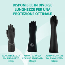 Carica l'immagine nel visualizzatore di Gallery, Ansell AlphaTec 87-104 Guanti di Protezione Chimica in Lattice, Polsino Lungo (43 cm), Elevata Resistenza alle Sostanze 