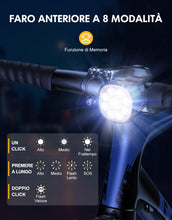 Carica l'immagine nel visualizzatore di Gallery, Babacom Luci Bicicletta LED Anteriore e Posteriore, [8+7 Modalità] Kit Luci Bici Ricaricabili USB, Super Luminose Luce Bici Impermeabile IP65, Biciclette Accessori per Bambini da Ciclismo, Bici Strada