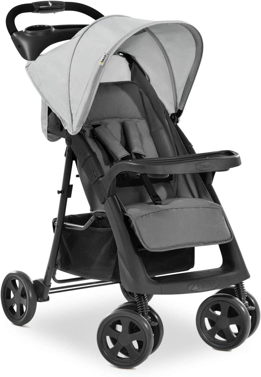 Hauck Passeggino Shopper Neo 2 - Passeggino Compatto dalla Nascita fino a 25 kg - Passeggino Pieghevole con 2 Portabibite, Reclinabile con Finestrina - Grande Cesto Portaoggetti - Grigio