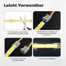 Carica l'immagine nel visualizzatore di Gallery, Set di 16 connettori COB LED a 3 poli, 10 mm, connettori trasparenti a 3 pin, per strisce LED COB LED, con 8 a forma di 