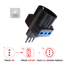 Carica l'immagine nel visualizzatore di Gallery, EXTRASTAR Set 4 Adattatori 3 Posti 1 Schuko + 2 Bivalenti 10/16A,Nero,Confezione da 4