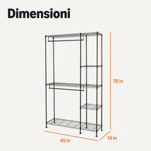 Carica l'immagine nel visualizzatore di Gallery, Amazon Basics Organizer da appendere in metallo, per armadio, con ripiani, Nero, 114 x 36 x 193 cm