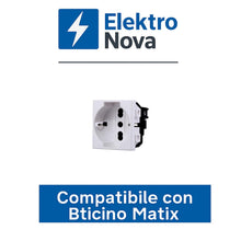 Carica l'immagine nel visualizzatore di Gallery, Elektronova Presa schuko 2P+T 10/16A 230V compatibile Bticino Matix di colore bianco - Confezione 2 pezzi
