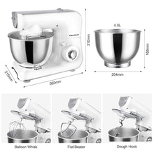 Carica l'immagine nel visualizzatore di Gallery, EXCELVAN 3-in-1 Miscelatore Planetario da 1000W con Ciotola in Acciaio Inossidabile da 4,0 Litri, Frusta, Gancio per Impastare, 5 Velocità, Decorazione a LED