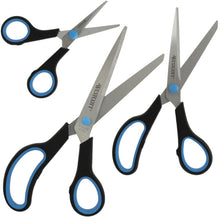 Carica l'immagine nel visualizzatore di Gallery, Westcott Easy Grip Scissors 3 pezzi Nero | Set di 3 forbici universali con impugnatura confortevole | Lama in acciaio inox extra affilata e resistente | Forbici per casa e ufficio | N-90027 00