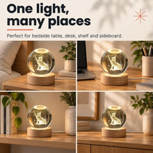 Carica l'immagine nel visualizzatore di Gallery, Winkee Sfera di cristallo 3D a forma di gatto, luce notturna a LED con base