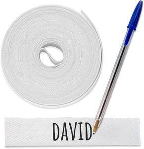Rotolo Nastro Tessuto 3m x 1cm, Etichetta Termoadesiva Personalizzabile per Biancheria, Cotone e Poliestere, Senza Penna - Bianco, 300x1 cm