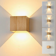 Carica l'immagine nel visualizzatore di Gallery, Applique da Parete Interno LED 6W Legno, Lampada da Parete Moderno, Applique da Muro Bianco Caldo 3000K Luce Up Down Vin