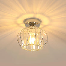 Carica l'immagine nel visualizzatore di Gallery, Goeco Plafoniera da Soffitto in Gabbia Metallo Cristallo E27 19cm, Cromo