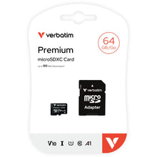 Carica l'immagine nel visualizzatore di Gallery, Verbatim Scheda di memoria microSDXC Premium con adattatore I 64 GB I nera I Scheda SD per video full HD I resistente al