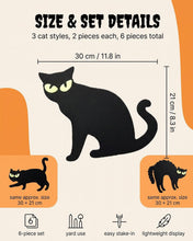 Carica l'immagine nel visualizzatore di Gallery, Decorazioni da Giardino Halloween 6 Pezzi Gatto Nero, Picchetti Estremi UV-Stabili e Occhi Riflesso, Inserimento Rapido 