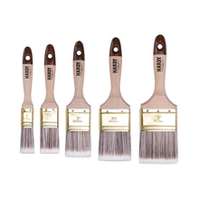 Carica l'immagine nel visualizzatore di Gallery, HARDY WORKING TOOLS Set di 5 Pennelli Piatti 25/35 / 50/60 / 75 mm – Serie 45 – Fibre Sintetiche, Manico in Legno Natura