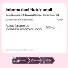 Carica l'immagine nel visualizzatore di Gallery, Acido Ialuronico Vegano, 600mg, 120 Capsule, 1 al Giorno, 500-700 kDa