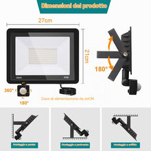 Carica l'immagine nel visualizzatore di Gallery, Faretto con Sensore di Movimento 100W, Faro LED da Esterno 10000LM,3000K IP66