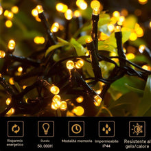 Carica l'immagine nel visualizzatore di Gallery, Quntis Luci Natale Esterno 10M 100 Leds, Luci Albero di Natale Bianco Caldo IP44 con 8 Modalità Catena Luminosa Natale D