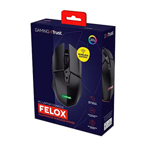 Trust Gaming GXT 110 Felox Mouse Gaming Wireless Ricaricabile, 80 Ore di Autonomia, 800-4800 DPI, Illuminazione LED, 6 Pulsanti, Mouse Senza Fili RGB per Computer, Laptop, Windows - Nero