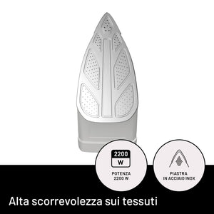 Imetec ZeroCalc Z1 2500 - Ferro da Stiro a vapore - Tecnologia Anticalcare -Piastra Acciaio Inox - 2200 Watt, Colpo Vapore 120 g - Tecnologia a risparmio energetico, Funzione Calc Clean