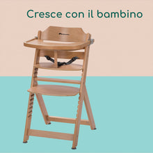 Carica l&#39;immagine nel visualizzatore di Gallery, Bebeconfort Timba Seggiolone Evolutivo in Legno naturale, 6 mesi-10 anni, 30 kg, Seggiolone Pappa per bambini, con Vassoio, Seduta e poggiapiedi regolabili, compatibile con sdraietta Timba Baby