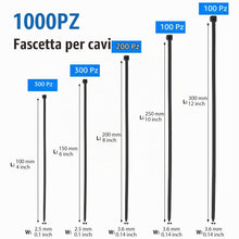 Carica l'immagine nel visualizzatore di Gallery, DUNSOO Fascette Plastica,1000 Pezzi Fascette Elettricista,100/150/200/250/300mm Fascette Plastica Lunghe per Uso Interno