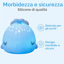 Carica l'immagine nel visualizzatore di Gallery, Luce Notturna Balena, Lampada Bambini in Silicone Morbido, Dimmerabile, RGB 7 Colori, Touch Ricaricabile, Timer 30 Min, 