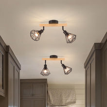Carica l'immagine nel visualizzatore di Gallery, iDEGU 2 Luci Applique da Parete Interno Industrial Vintage E14 Lampada da Parete in Metallo e Legno Orientabile Lampada 