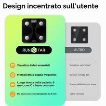 Carica l'immagine nel visualizzatore di Gallery, RunStar Bilancia pesapersone e percentuale grasso, Bilancia smart digitale e precisa con ampio display, Analizzatore di 13 dati di composizione corporea, Sync App