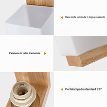 Carica l'immagine nel visualizzatore di Gallery, E27 Applique da Parete Legno con Paralume Retangolo in Vetro