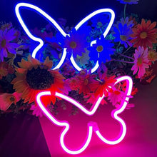Carica l'immagine nel visualizzatore di Gallery, 2 pezzi di luce al neon a LED Insegne al neon a farfalla Luci notturne per la casa per la camera da letto dei bambini La