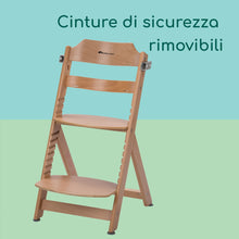 Carica l&#39;immagine nel visualizzatore di Gallery, Bebeconfort Timba Seggiolone Evolutivo in Legno naturale, 6 mesi-10 anni, 30 kg, Seggiolone Pappa per bambini, con Vassoio, Seduta e poggiapiedi regolabili, compatibile con sdraietta Timba Baby