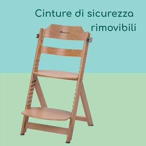 Bebeconfort Timba Seggiolone Evolutivo in Legno naturale, 6 mesi-10 anni, 30 kg, Seggiolone Pappa per bambini, con Vassoio, Seduta e poggiapiedi regolabili, compatibile con sdraietta Timba Baby
