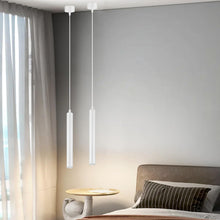 Carica l'immagine nel visualizzatore di Gallery, HOTUT LED Lungo Lampada A Sospensione, 2 Pezzi Lampada a Sospensione Comodino Camera da Letto 30cm a cilindro Bianco Per