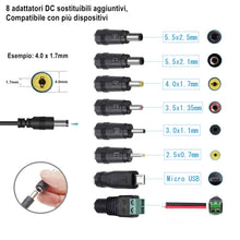 Carica l'immagine nel visualizzatore di Gallery, Adattatore AC-DC 24V 1A Alimentatore AC220V da 230V a DC24V con 8 adattatori per spina Caricabatterie DC24V 100mA a 1000mA (DC24Va 1A)