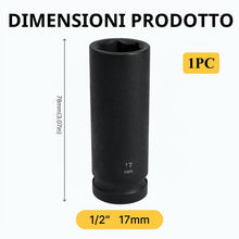 Carica l'immagine nel visualizzatore di Gallery, bussola lunga esagonale 1/2" 17mm, chiave a bussola 17 mm 1/2, Lunghezza 78 mm, acciaio al cromo molibdeno, CR-MO (17mm)