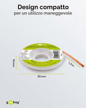 Carica l'immagine nel visualizzatore di Gallery, Goobay 45246 Filo dissaldante in rame puro da 2 mm Filo dissaldante per la rimozione della saldatura nelle giunzioni a s