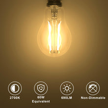 Carica l'immagine nel visualizzatore di Gallery, Lampadine Filamento LED E27 6W = 60W 690LM Bianca Calda 2700K 6 Pezzi
