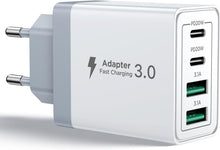 Carica l'immagine nel visualizzatore di Gallery, Caricatore USB C Rapido 40W 4Porto Presa USB Caricatore Multipla PD &amp; QC3.0 Carica Cellulare, Spina Alimentatore Caricabatterie per Samsung S22 S23 S24 iPhone 15 16 14, Spinotto Muro Adattatore