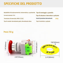 Carica l'immagine nel visualizzatore di Gallery, TECHZOCO Interruttore a Pulsante di Emergenza, Fungo per Arresto, Foro di Apertura 22 mm, NO + 1 NC DPST, 660 V 10 A